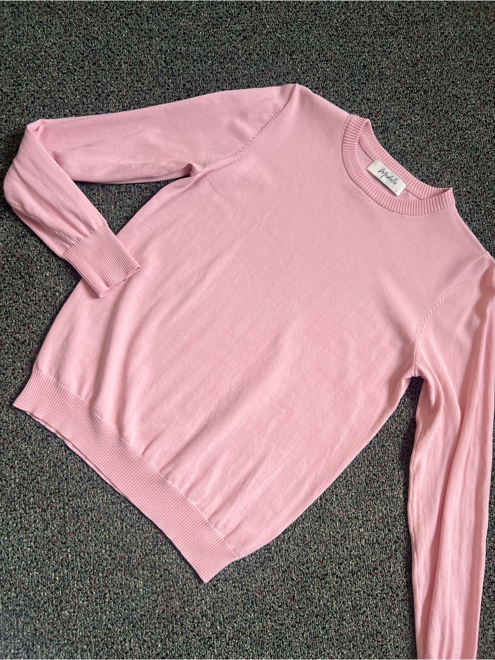 Pastel Pink Crewneck Modest Fitted Long-Sleeve Lightweight Sweater Basic Stretch